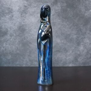 Vintage Howard Pierce Madonna and Child Blue Glaze Art Pottery MCM Figurine